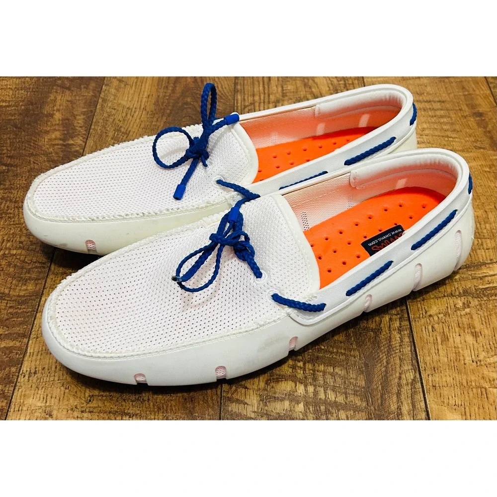 SWIMS UF Braided Lace Loafer Mens White Blue Orange Mesh Water Boat Shoes Siz 10